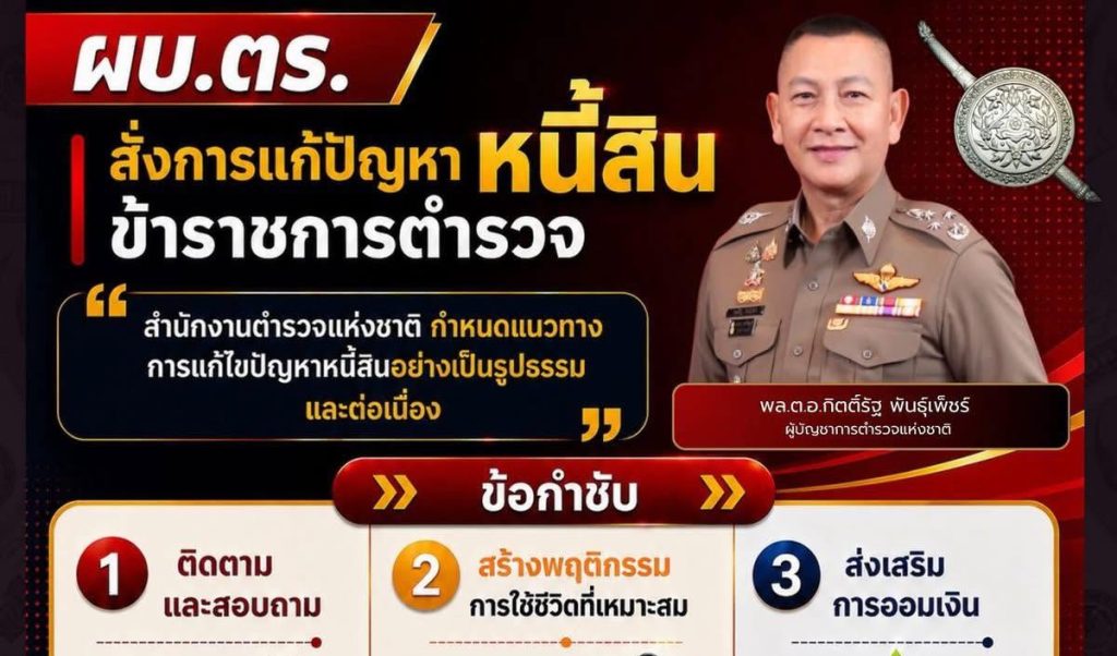 📍พล.ต.อ.กิตติ์รัฐ พันธุ์เพ็ชร์ ผู้บัญชาการตำรวจแห่งชาติ ห่วงใยข้าราชการตำรวจที่ประสบปัญหา “หนี้สิน” สั่งการแก้ไขดูแล